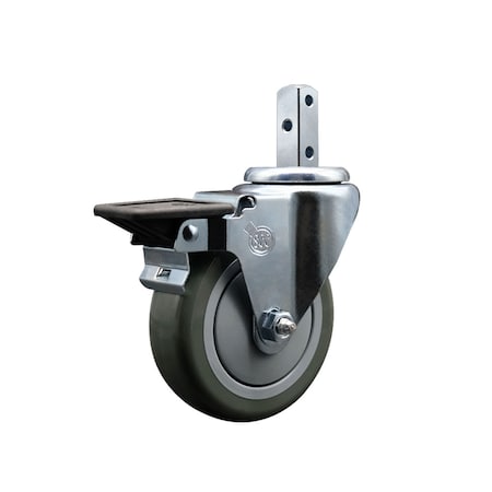 Service Caster 4'' Gray Polyurethane Wheel Swivel 7/8'' Square Stem Caster with Brake SCC-SQ20S414-PPUB-GRY-PLB-78